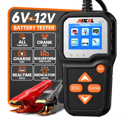 ANCEL BA301 6V 12V Car Battery Tester, 100-2000 CCA Automotive Load Tester Alternator Tester Auto Digital Battery Analyzer Cranking and Charging System Test Tool for Motorcycle Car Boat Truck SUV ATV - size: BA301