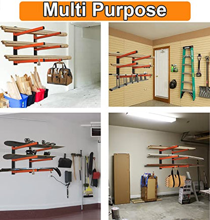 Thanaddo 3-Level Metal Storage Rack, Heavy Duty Wall Mount, 330 lb Capacity, for Lumber, Wood, Pipes, Garage, Workspace (2 Pack) - style: 2 Pack
