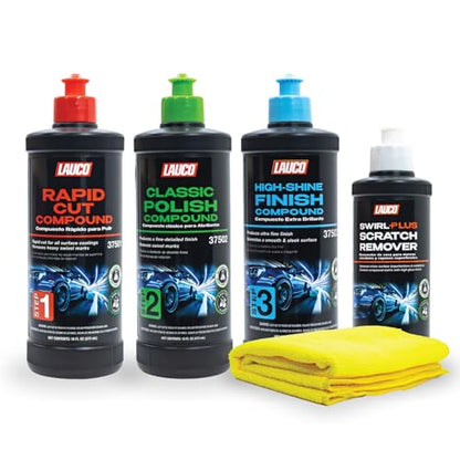 LAUCO Paint Correction Compounds Step 1, 2, 3 – 16oz, Swirl Remover 8oz Kits, with a Towel, Silicone-Free, Clear Coat Safe Scratch Remover, Swirl Correction & High Gloss Finishing - style: Combo–16oz