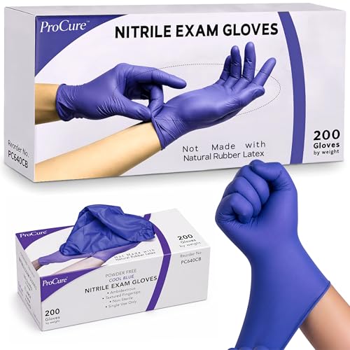 ProCure [200 Count] Disposable Nitrile Gloves - Latex Free, Powder Free Medical Exam Gloves - color: Blue (X Large)