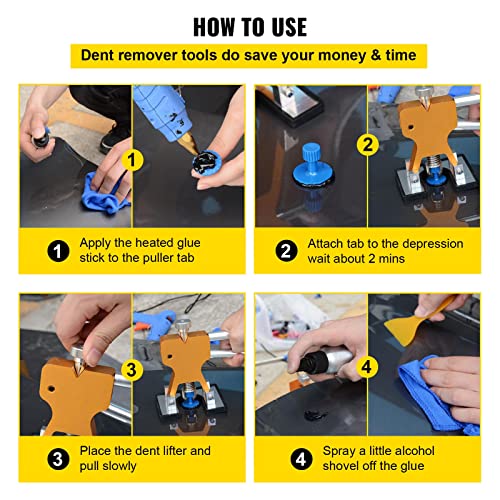 VEVOR Dent Puller Kit, 116 PCS Paintless Dent Repair Kit with Remover Tools, Golden Lifter & Glue Tabs for Car Dents, Door Ding Repair
