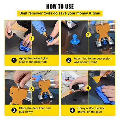 VEVOR Dent Puller Kit, 116 PCS Paintless Dent Repair Kit with Remover Tools, Golden Lifter & Glue Tabs for Car Dents, Door Ding Repair