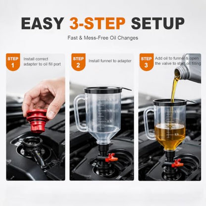 18-Piece No Spill Engine Oil Funnel Kit, Universal 1.59QT Funnel Set with 12 Adapters & Magnetic Trays, Leak-Proof for Ford Toyota Honda BMW GM Cars Trucks SUVs