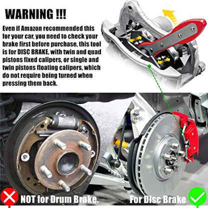 JOJOY LUX Brake Caliper Press Tools, 360 Degree Automotive Swing Ratchet Expander Wrench Brake Pad Spreader Tool with Extra 2PCS Large Plates for Single Twin Quad Sextuplet Piston Disc Brake Caliper