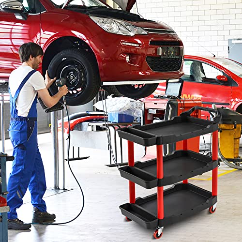 Auto Detailing Cart with Locking Wheels, 440 Lb Heavy Duty 3-Tier Rolling Tool Organizer for Mechanics, with Side Trays, Handle - Garage, Car Wash, Workshop & Warehouse Storage