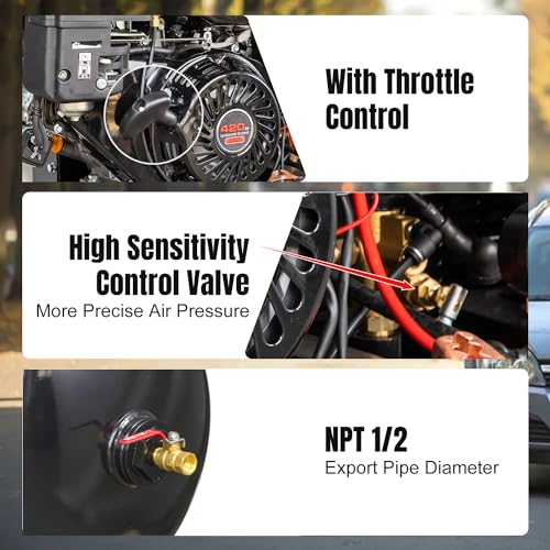 13HP Gas Powered Air Compressor, 3-Cylinder, 30 Gallon Horizontal Tank, Piston Pump Air Compressed System (125 PSI @ 44 CFM) - color: 13hp/125psi/44cfm/30gal