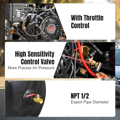 13HP Gas Powered Air Compressor, 3-Cylinder, 30 Gallon Horizontal Tank, Piston Pump Air Compressed System (125 PSI @ 44 CFM) - color: 13hp/125psi/44cfm/30gal