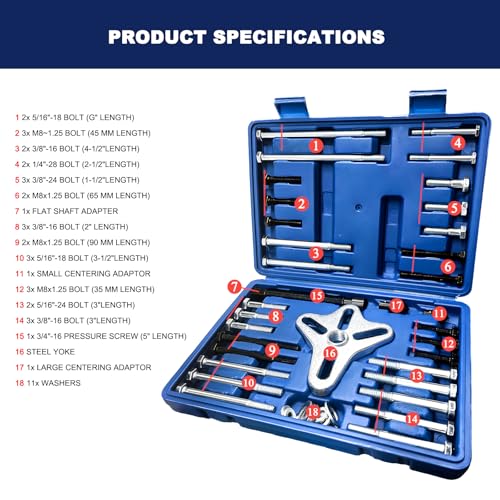 50 PCS Harmonic Balancer Puller Set, Flange Type Gear Crankshaft Pulley Remover Installer Tool Kit, Steering Wheel Flywheel Puller Removal Tool for Car Truck SUV Pickup