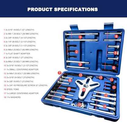 50 PCS Harmonic Balancer Puller Set, Flange Type Gear Crankshaft Pulley Remover Installer Tool Kit, Steering Wheel Flywheel Puller Removal Tool for Car Truck SUV Pickup