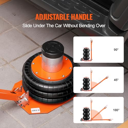 VEVOR Air Jack, 3 Ton/6600 lbs Triple Bag Air Jack, with Heightened Column Lifting Up to 21.3 Inch & Adjustable Handle, with Thick Rubber Pad, 1-6S Lifting Pneumatic Bag Jack Fits for Car, SUV - style: 3T/high 21.3in-Adjustable Handle