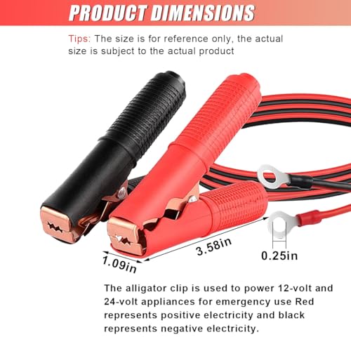 ZIMISI 2PCS Alligator Clips Booster Jumper Cable, 13 AWG 3.3FT Car Battery Jumper Cables with 6 mm Copper Terminal, 12V/24V Car Battery Charger Clips for Audio, Converter, Air Compressor