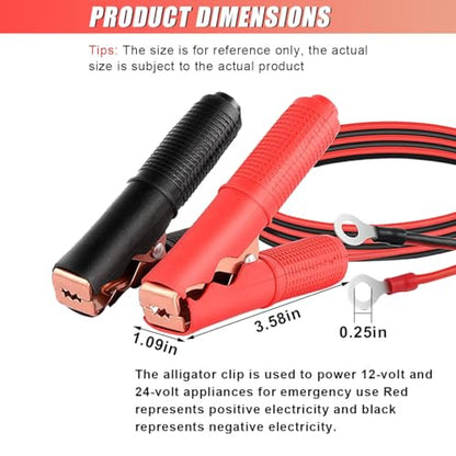 ZIMISI 2PCS Alligator Clips Booster Jumper Cable, 13 AWG 3.3FT Car Battery Jumper Cables with 6 mm Copper Terminal, 12V/24V Car Battery Charger Clips for Audio, Converter, Air Compressor