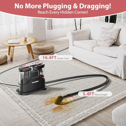 Upholstery Carpet Cleaner, MUJERBAY 15Kpa Portable Spot and Stain Cleaner Shampooer, Easy Move with Handle, 1.5-inch Deep Cleaning Machine for Couch, Stairs, Car and Pet Messes. (Black) - color: Black
