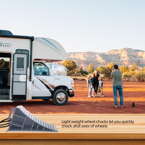 Homeon Wheels RV Camper Large Wheel Chocks Extra Wide with Handle and Rope for Travel Trailers, Cars, Tire Chocks Blocks 2 Packs Hard Plastic Heavy Duty(Gray) - color: Gray Large Chocks
