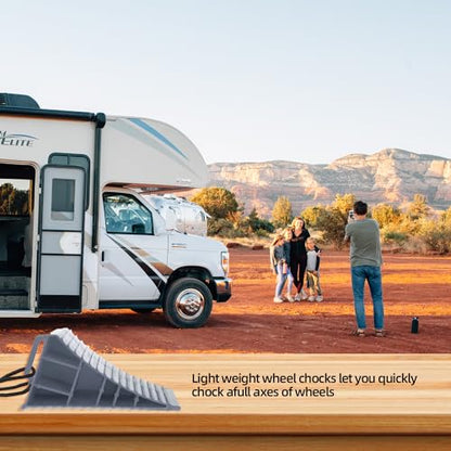 Homeon Wheels RV Camper Large Wheel Chocks Extra Wide with Handle and Rope for Travel Trailers, Cars, Tire Chocks Blocks 2 Packs Hard Plastic Heavy Duty(Gray) - color: Gray Large Chocks