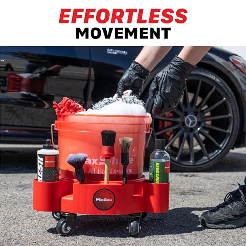 Maxshine Universal Rolling Bucket Dolly (Red) – Heavy-Duty Detailing Bucket Cart with 5 Wheels & 2 Locking Casters – Mobile Organizer for Compounds, Brushes & Car Wash Supplies - color: Bucket Dolly (Red)
