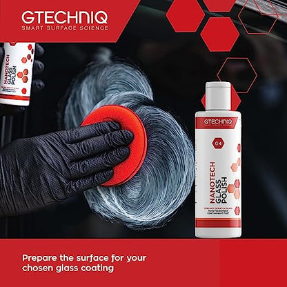 Gtechniq G4 Nanotech Windshield Polish, 3.4 fl oz | Removes Stubborn Dirt and Grime, Removes Water Spots and Tarnishes, Clinically Clean Smear and Scratch-Free Finish