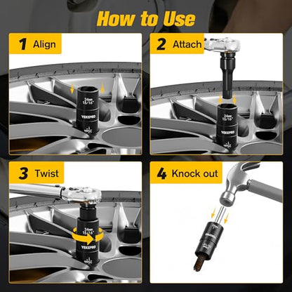 6PCS 2-in-1 Lug Nut Extractor Socket, 1/2" Drive Lug Nut Removal | 17-27MM, Double-Sided Impact Twist Sockets for Removing, Rusted & Damaged Lug Nuts, with Extension Bar & Knockout Pin