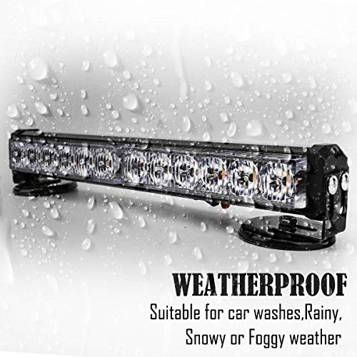 Wireless Amber White Magnetic Strobe Light Bar for Trucks | Rechargebale 12 LEDs,2 Flash Modes,Built-in Battery 4-20H Runtime,IP67 Waterproof,8 Magnets,12V Universal For Vehicles