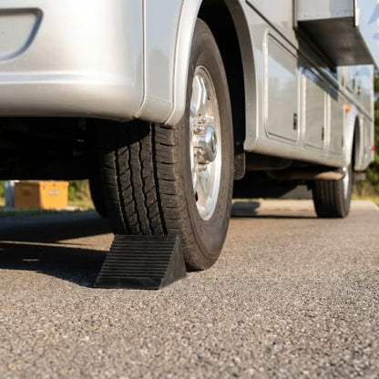 ibasenice Rubber Wheel Chocks 4-Pack 4.72"x3.93"x5.90" Heavy-Duty Anti-Slip Tire Stoppers for Trailer, RV, Truck, Camper, Garage—Secure Parking & Wheel Change