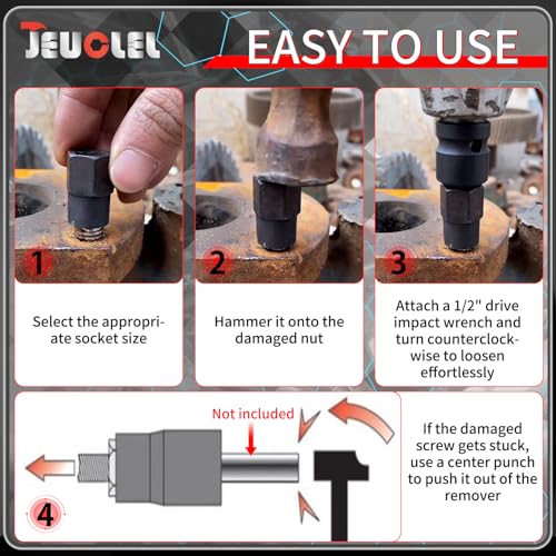5PCS Heavy Duty Bolt Extractor Set, 1/2" Drive Easy Out Bolt Extractor Set, Nut Extractor Set Broken Bolt Extractor Kit for Removing Stripped Lug Nuts, Rounded off Nuts, Bolts, Studs