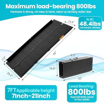 Wheelchair Ramp 7ft, Portable Non-Skid Aluminum Ramps for Wheelchairs for Home Steps, 800 LBS Capacity Handicap Ramp for Doorway, Homes, Threshold, Entry, Stairs 84" Lx 29.2" Wx2H - size: 7FT(Applicable height7"-21")