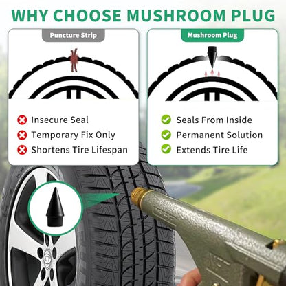 Tire Repair Gun Kit with 16 Mushroom Plugs and Tire Patches | Mushroom Repair Units for Tubeless Tire Puncture and Patch Applications