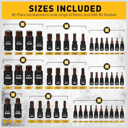 66-Piece Torx Bit & Hex Bit Socket Set: Premium CR-V & S2 Alloy Steel, Star T8-T70 & E-Torx E4-E24, High Torque Laser Marked for Automotive Mechanic - style: 66-Piece Torx & Hex Bit Socket Set