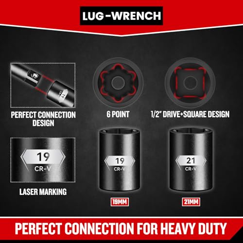 zhax Telescoping Lug Wrench, Extended Lug Wheel Wrench with 19mm(3/4") and 21mm(13/16”) CR-V Steel Sockets, Tire Repair Tools for Car, Truck & Van