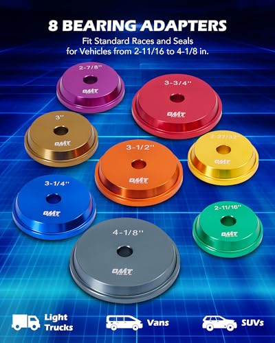 OMT Bearing Press Kit, Bearing Race & Seal Driver Set, Seal Installer Set | 15 pc, 2-11/16 in. to 4-1/8 in. Adapters Knurled & Pneumatic Handles, Heavy-Duty Wheel Bearing Press Kit for Trucks Vans SUVs