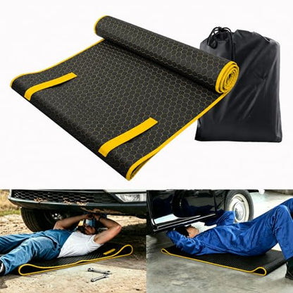 SUNCARACCL Upgrade Magic Rolling Creeper Mat, Under Car Repair Pad, 60x28 Inch Mechanics Mat for Low Clearance, Automotive Creeper Mat with Portable Storage Bag, Working on Uneven Road (Yellow)