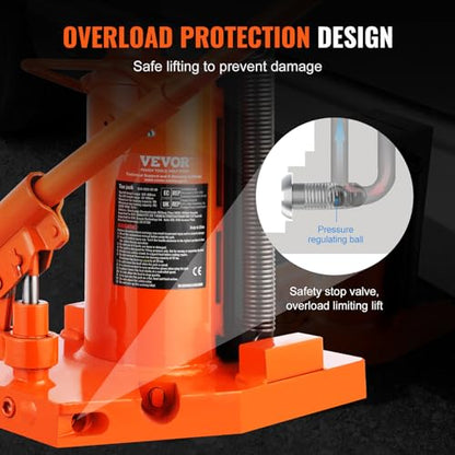 VEVOR Hydraulic Toe Jack, 10 Ton Lift, 20 Ton Capacity, 1.2-7.5 in Toe Height, 12.6-18.9 in Top Height, Air Hydraulic Claw Jack for Machinery - size: 10-20 ton