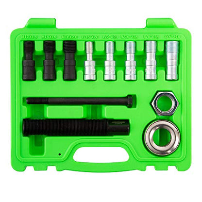 OEMTOOLS 37144 Harmonic Balancer Installer, 9 Adapters, 3/8in Bolt, Steel Construction, Fits SAE Metric Crankshafts, Mechanic Tools for Automotive Engine Service - color: Green Case