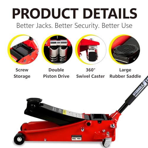 Floor Jack 3.5 Ton, Low Profile Floor Jack, Heavy Duty Steel Racing Jacks with Single Piston Quick Lift Pump, Hydraulic Car Jacks Lifting Range 3.3"-15.2" (3.5 Ton) - size: 3.5 Ton