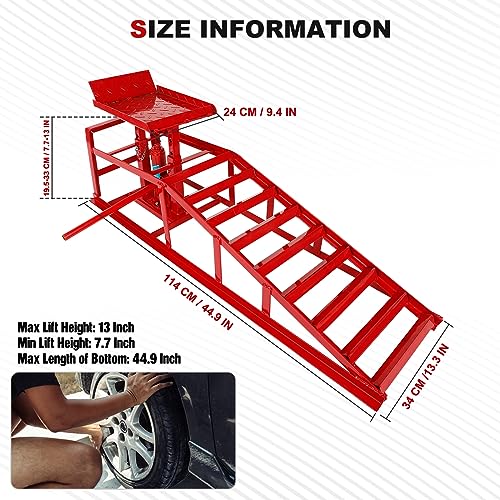 1 Pack Automotive Car Service Ramp Low Profile Car Lift Service Ramp Truck Trailer Garage 5 Tons 5T 10000lbs, Automotive Hydraulic Lift Repair Frame Lift, Height Hydraulic Vehicle Ramp (Red) - size: Red-1 Pack