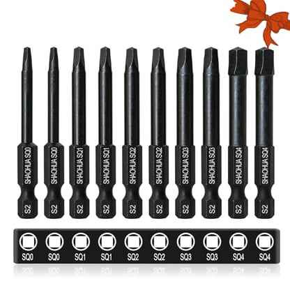 10PCS Square Drill Bit, 2.36" Magnetic Head Robertson Screwdriver, 1/4 Inch Hex Shank Square Bit Set Sizes #0,1,2,3 and #4, PREMIUM S2 Alloy Steel Robertson Driver Bits, Pocket Hole Screw Drill Bit - style: B. Square Screwdriver Bits