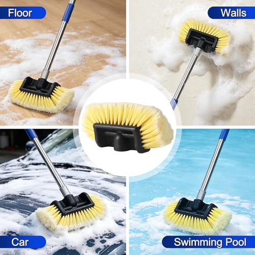 Car Wash Brush, 74" Adjustable Long Handle Soft Bristle Car Cleaning Brush | 34-74" Adjustable Car Wash Brush with Handle, Ideal for RV, Boat, Truck, SUV, Wagon, Solar Panels & Home Exteriors (Yellow)