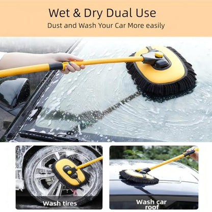 15° Curved Car Wash Brush, Car Wash Mop with Long Handle | Microfiber Replacement Head Scratch-Free, Car Cleaning Brush with Extendable Pole, Ideal for Cleaning Car SUV RV