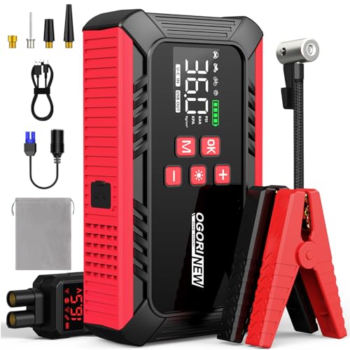 8000A Jump Starter with Air Compressor, 26800mAh Car Battery Jump Starter (All Gas/16.0L Diesel) with 150PSI Auto-Shutoff Tire Inflator, 12V Jump Box with Booster, Jumper Cables, Cigarette Lighter - size: L