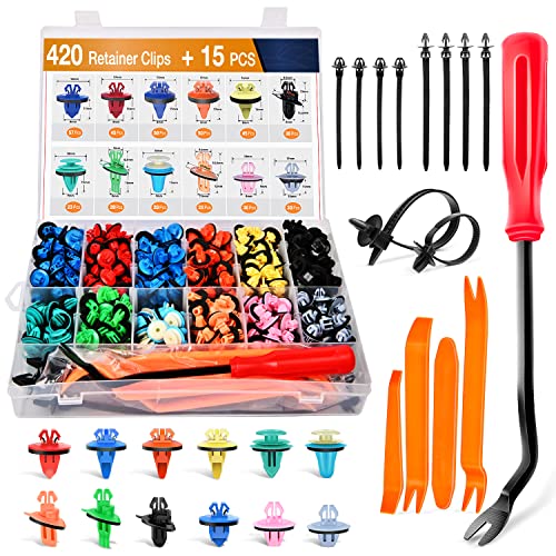 GOOACC 420Pcs Fender Moulding Clips Assortment Kit with Sealer Door Trim Panel Retainer for Toyota Lexus 12 Most Popular Sizes with Car Trim Removal Tool Plastic Cable Ties - color: 420 Clips + 5 Remover