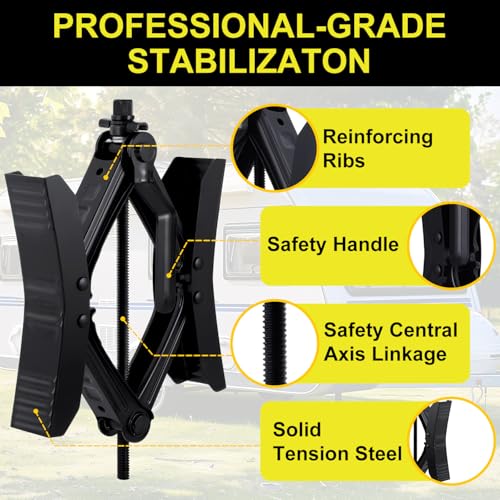 Camper Wheel Chock Stabilizer 2 Sets, Heavy Duty X-Shaped RV Stabilizer Wheel Chock Accessories with Wrench, Anti-Move Tire Wheel Chock for Travel Trailer, Fits 3.5" to 12" Wheel Gaps