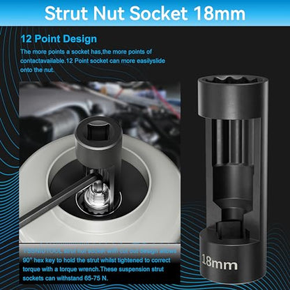 Suspension Socket Tool - 18mm, 19mm, 21mm, 22mm, 24mm Strut Nut Sizes, 12 Point 1/2" Drive, Easy Strut Nut Removal, Vm Number 3353 - color: 18mm