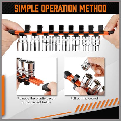 HORUSDY 6Pcs Double Sided Socket Organizer, 1/4-Inch, 3/8-Inch, 1/2-Inch, Premium Quality Socket Holders (6Pcs Double Sided Socket Organizer) - style: 6Pcs Double Sided Socket Organizer