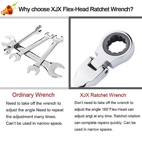 BULLTOOLS Flex-Head Extra Long Ratcheting Wrenches Double Box End Chrome Vanadium Steel 72-Tooth Wrench with Metric 17 mm x 19 mm - size: 17mmx19mm