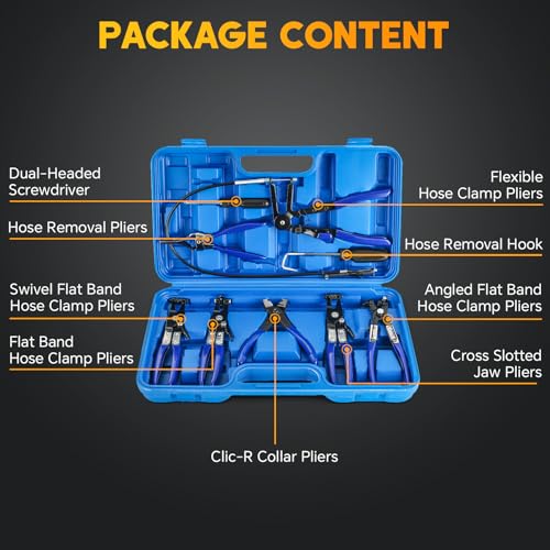 9PCS Wire Long Reach Hose Clamp Pliers Set | Hose Clamp Pliers Set Fuel Oil Water Hose Auto Tools for Automotive Coolant Radiator Heater and Water Hose
