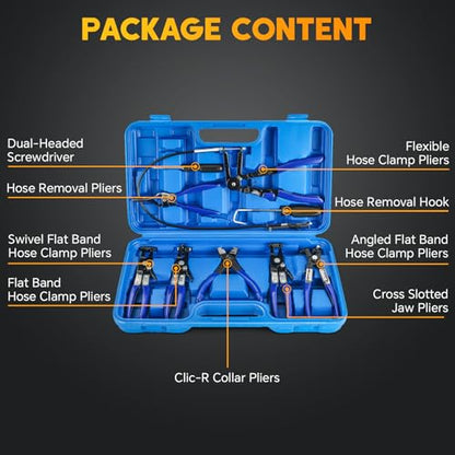 9PCS Wire Long Reach Hose Clamp Pliers Set | Hose Clamp Pliers Set Fuel Oil Water Hose Auto Tools for Automotive Coolant Radiator Heater and Water Hose