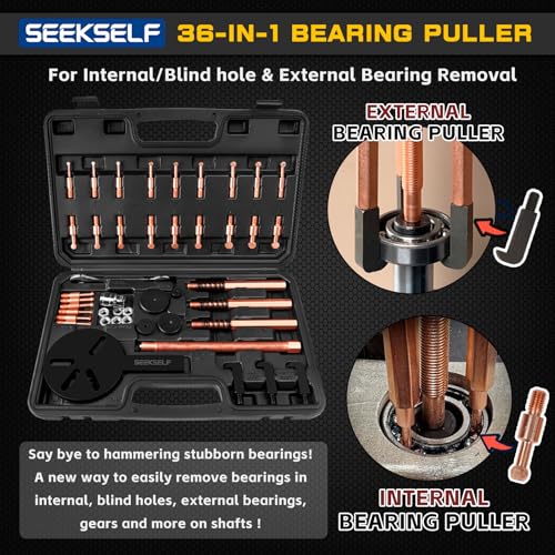Blind Hole Bearing Puller Kit, 36 in 1 Inner Outer Bearing Separator Set Internal External Bearing Removal Gear Splitter Pull Tool, Black Storage Box - color: Black