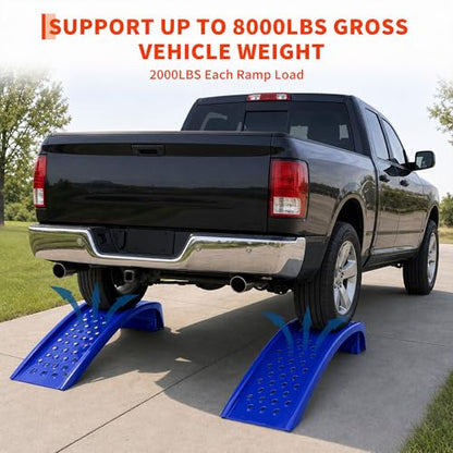 Heavy Duty Car Ramps Set of 2, Steel Auto Ramps 8000 LBS Capacity, Low Profile Car Ramps for Oil Change, Vehicle Service Ramp for Cars SUV & Light Trucks, 9" Lift Height (Blue) - color: Blue