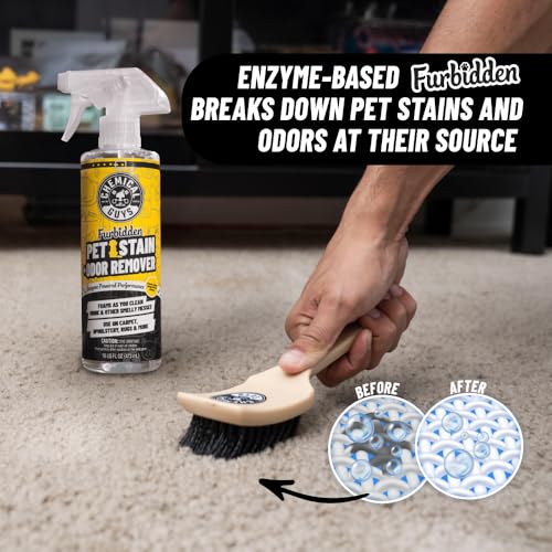 Chemical Guys Pet Mess Cleaning Kit, Furbidden Odor Eliminator 16 oz with Interior Detailing Brush Cleans, Pet Smells, Hair and Light Dirt for Cars Trucks SUVs Home Interiors and Upholstery Care - size: 16 Fl Oz + Brush
