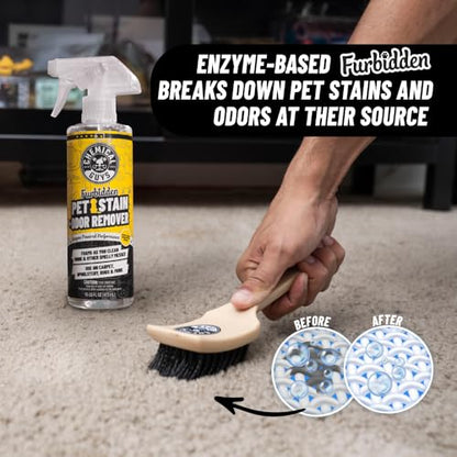 Chemical Guys Pet Mess Cleaning Kit, Furbidden Odor Eliminator 16 oz with Interior Detailing Brush Cleans, Pet Smells, Hair and Light Dirt for Cars Trucks SUVs Home Interiors and Upholstery Care - size: 16 Fl Oz + Brush